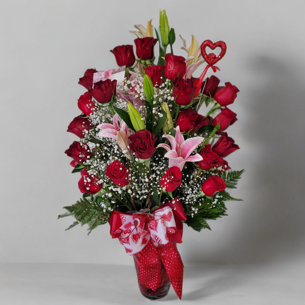 "Princess" Roses and lilies floral in vase